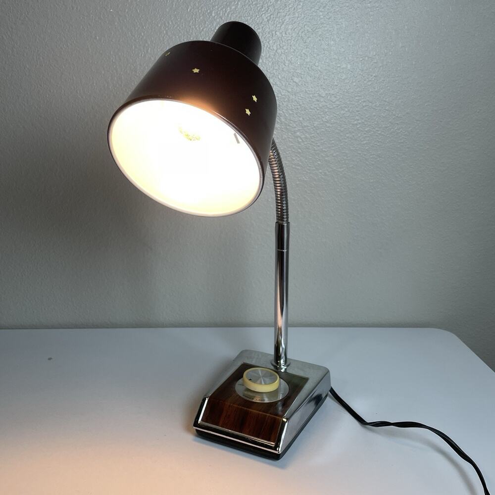 Vintage MCM Gooseneck Table Desk Lamp w/ Dimmer Works! Underwriters Laboratories